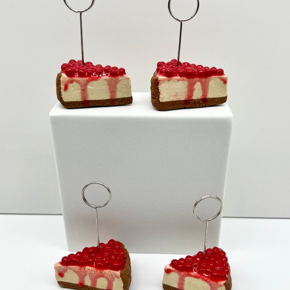 Cherry Cheesecake Place Card Holders –Set of 4 Handmade Clay Dessert Table Decor - Picture 12 of 16